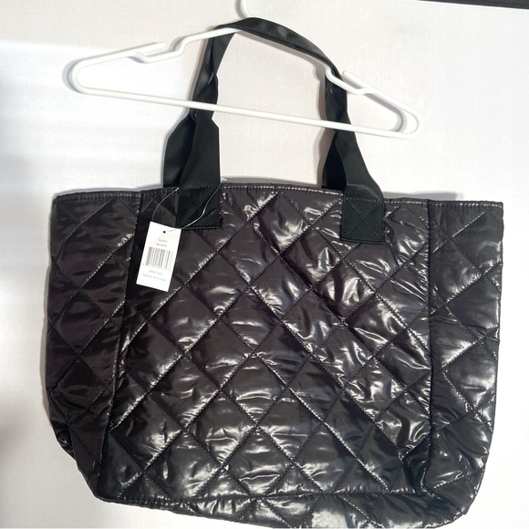 BNWT Black Saks Fifth Avenue diamond pattern with straps tote bag. - Picture 1 of 7